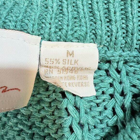 Haberdasher Sweater Women M Teal Cable Knit Silk Blend Coastal Grandma Fall - Picture 4 of 8